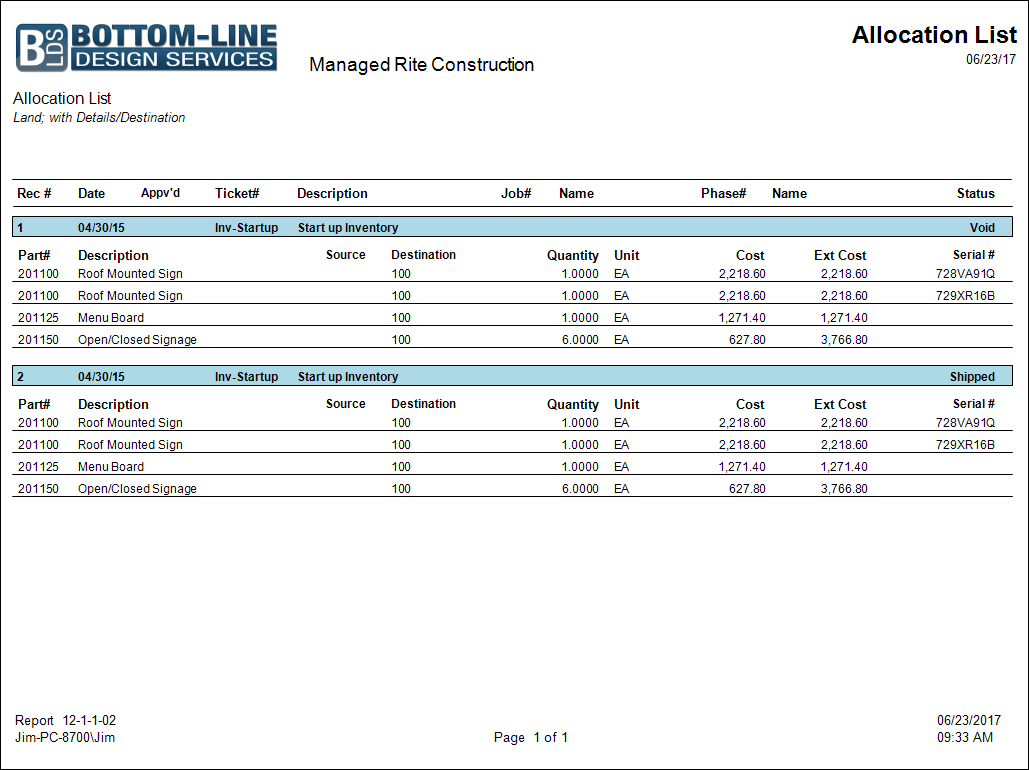 13-04-25 - Allocation List by Job with Details-Source-Destination